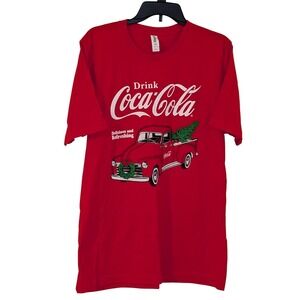 Coca-Cola Christmas Truck Graphic T-Shirt Mens Large Red Tultex Vintage Style